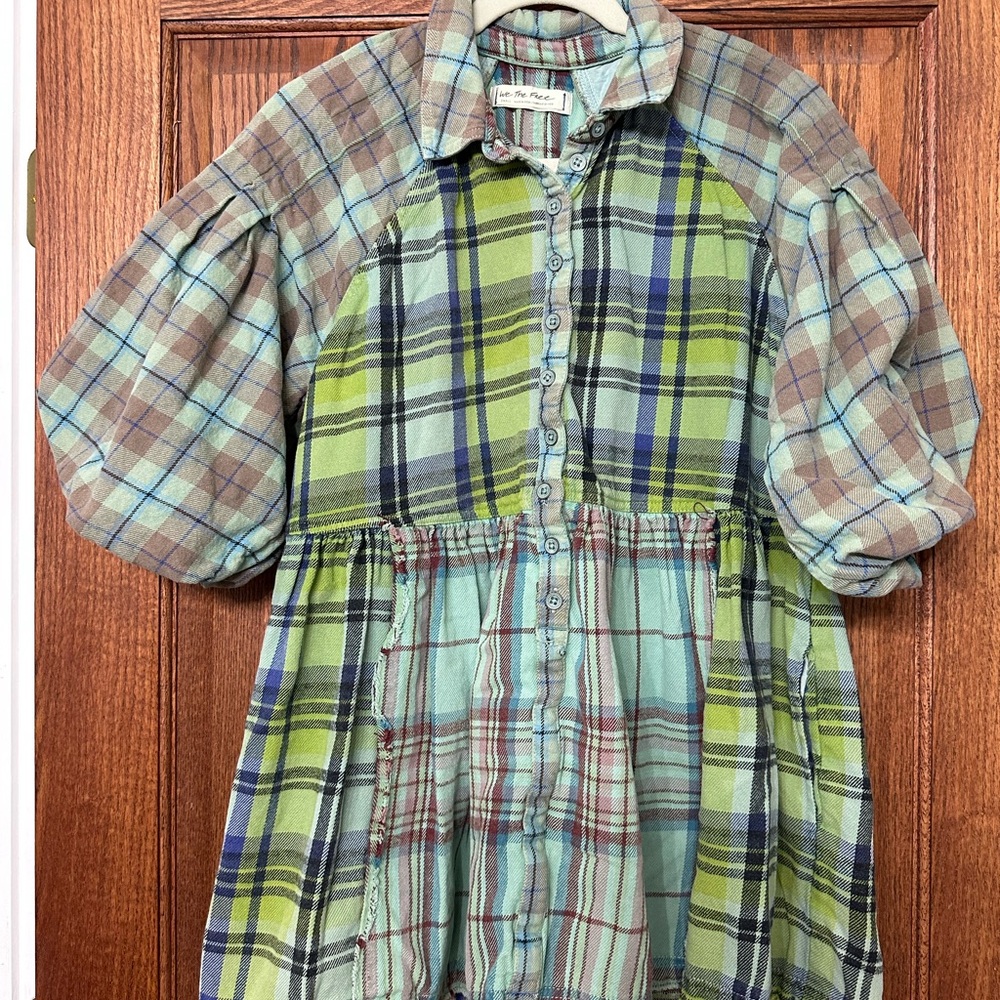 We The Free Plaid Patchwork Button-Front Tunic